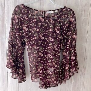 New York & Company Floral Sheer Bell Sleeve Top